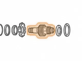 Pinion Shaft, RE0F11A (JF015E) (5.270”Long)(17 Teeth)(2.545”OD) (4 Ring Grooves) (34 Spline Park)(30 Spline On End)… — Part # 323730A