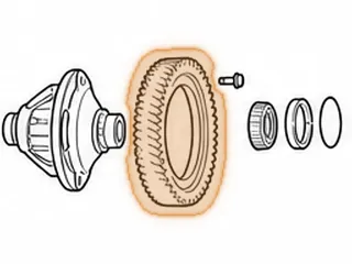 Ring Gear, RE0F10E/F10J Differential (61 Teeth) (Right Angle 2 Grooves) (10 Bolt) (1.500”Thick)(7.665”OD) 2013-Up — Part # 343720A